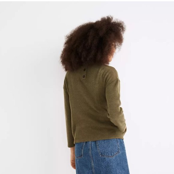 Madewell Mockneck Button-Back Top M Loden - Picture 3 of 7